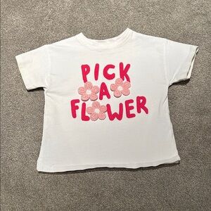 Zara Kids White Tee with Pink Floral Text